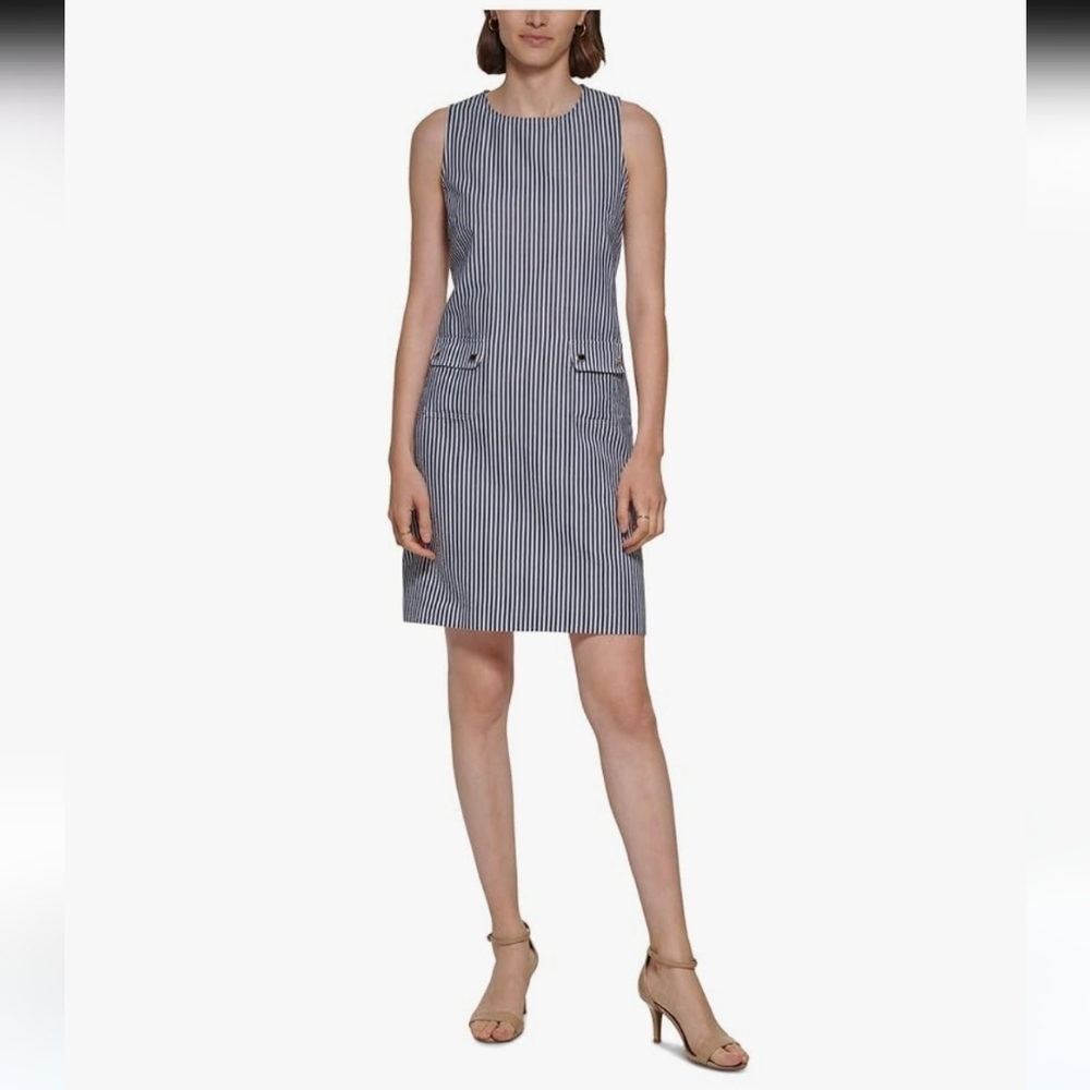 Tommy‎ Hilfiger Striped Sleeveless Mini Dress Shift W/Pockets Cruse Vacation 10